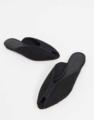 black peep toe ballet flats