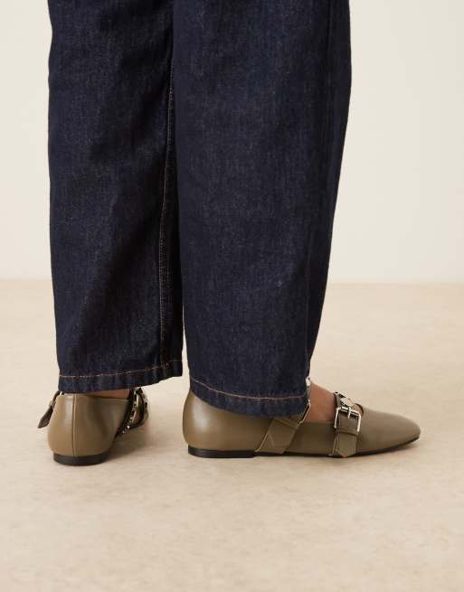 ASOS DESIGN - Liesel - Ballerine Mary Jane kaki con borchie e cinturini doppi, 2 di 4