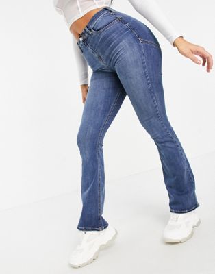 ASOS DESIGN – Lift and Contour – Ausgestellte Jeans mit hohem Bund in mittlerer Waschung-Blau