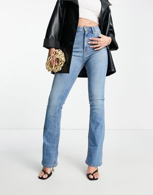 ASOS DESIGN lift and contour power stretch flared jeans in brightwash