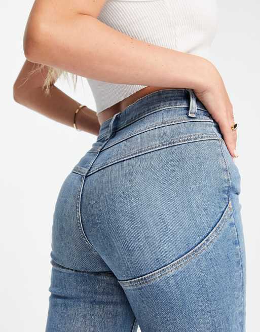 ASOS DESIGN lift and contour power stretch flared jeans in brightwash