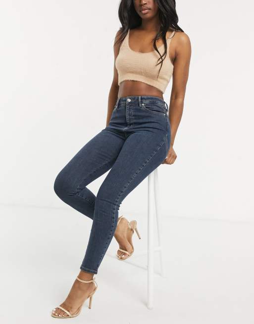ASOS DESIGN - 'Lift & Contour' - Vormgevende skinny jeans met hoge taille in donkere wassing 