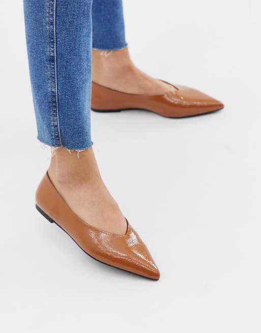 ASOS DESIGN Lift high vamp ballet flats in tan | ASOS