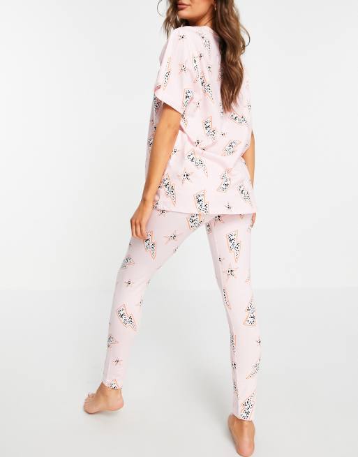 ASOS DESIGN Bowie oversized tee & legging pajama set in pink