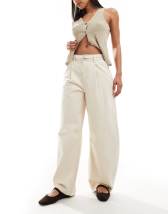 ASOS DESIGN barrel leg jeans with paneling and cinched waist in washed brown