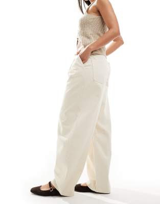 Asos Design Lightweight Barrel Jeans With Belt In White