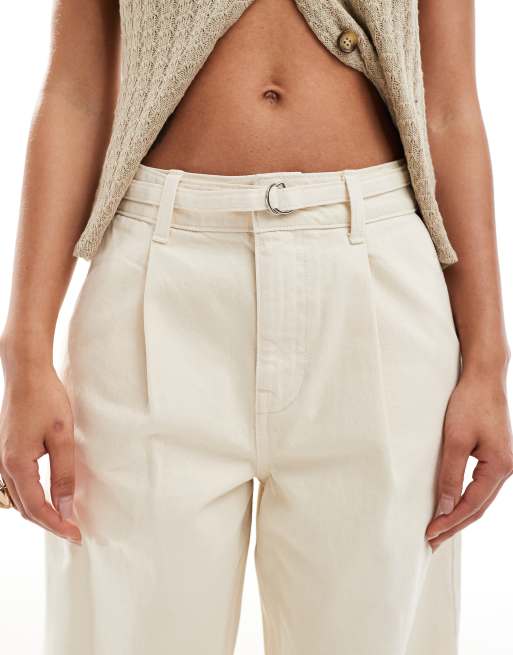 ASOS DESIGN lightweight barrel jeans with belt in ecru
