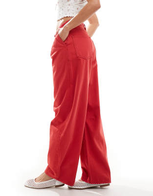 Asos Design Lightweight Barrel Jeans With Belt In Red