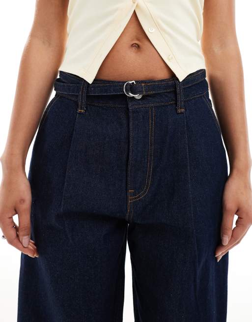 ASOS DESIGN lightweight barrel jeans with belt in soft rinse