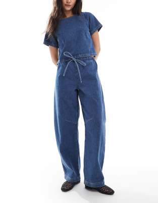 Asos Design Lightweight Barrel Leg Denim Jeans-blue