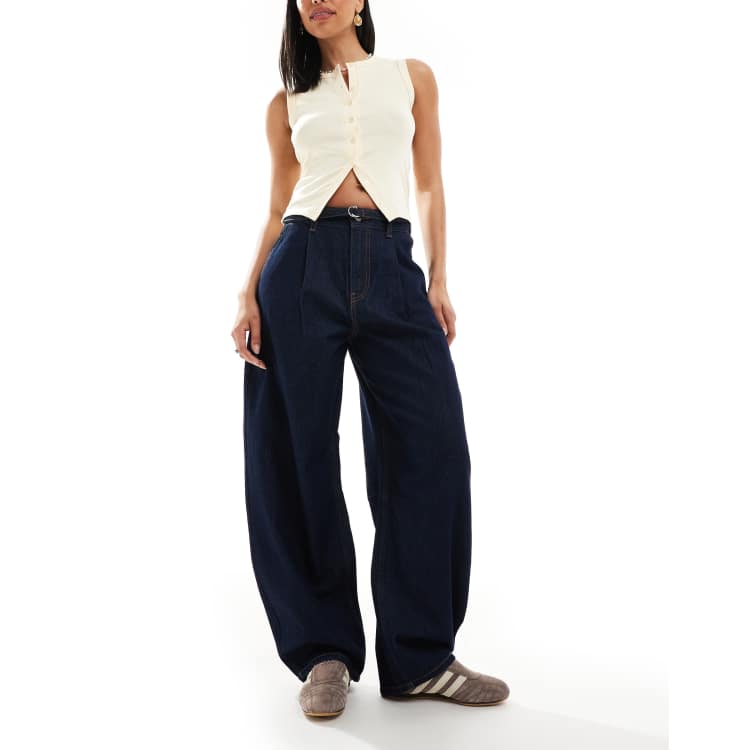 [ ]Curved Leg Barrel Fit Rinse Wash Jeans★人気★ Flamingals Barrel Ripped High Rise Crop Distressed Wide Leg