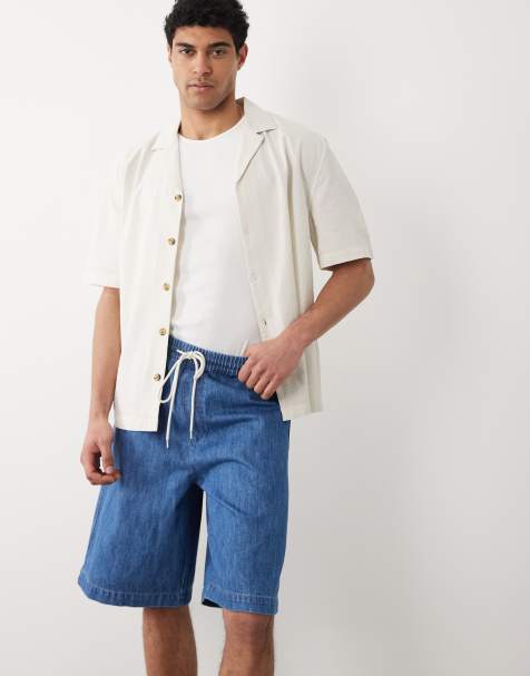 ASOS DESIGN lightweight bermuda denim cargo jorts in light wash blue with tie waist - view 1