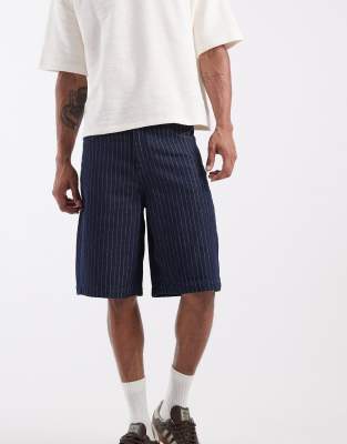 Asos Design Lightweight Bermuda Striped Denim Jorts In Blue