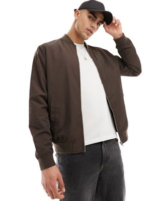 ASOS DESIGN lightweight bomber jacket in brown