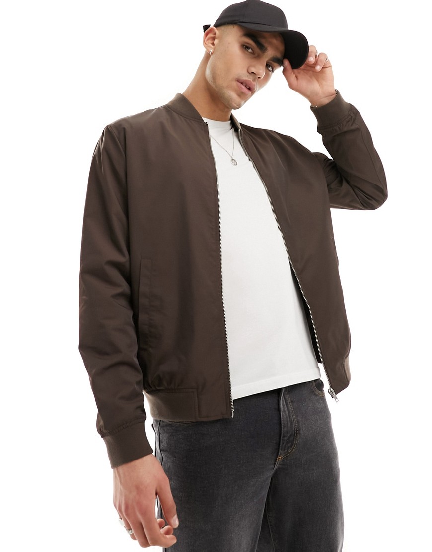 ASOS DESIGN lightweight bomber jacket in brown