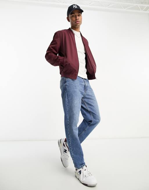 ASOS DESIGN lightweight bomber jacket in burgundy