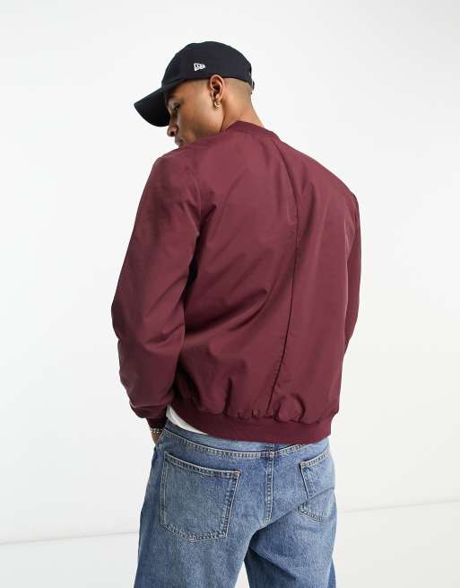 ASOS Design Lightweight Bomber Jacket in burgundy-Red