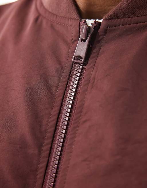 ASOS DESIGN lightweight bomber jacket in burgundy