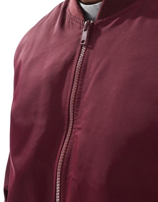 ASOS DESIGN lightweight bomber jacket in burgundy