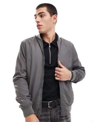 Asos Design Lightweight Bomber Jacket In Gray