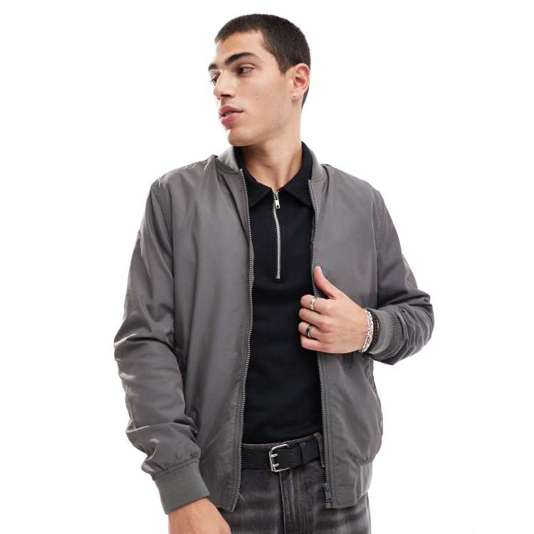 Express Mens Twill Knit Zip Bomber Jacket in 2024 Light Heather Gray. Take your oute