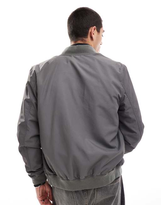 ASOS DESIGN lightweight bomber jacket in gray