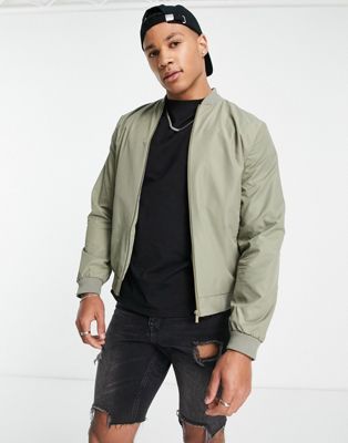 ASOS DESIGN lightweight bomber jacket in khaki