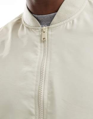 Asos Design Lightweight Bomber Jacket In Neutral