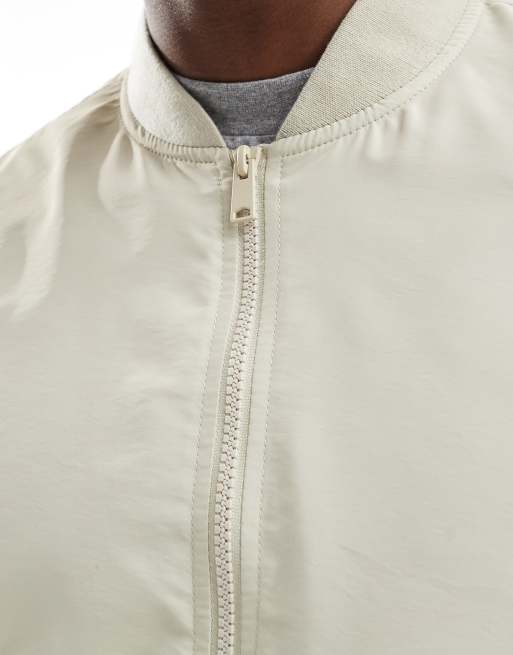 ASOS DESIGN lightweight bomber jacket in stone