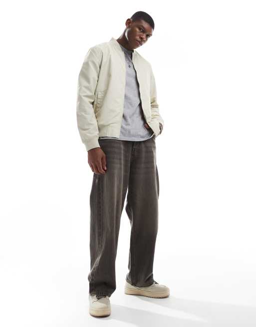 ASOS DESIGN lightweight bomber jacket in stone