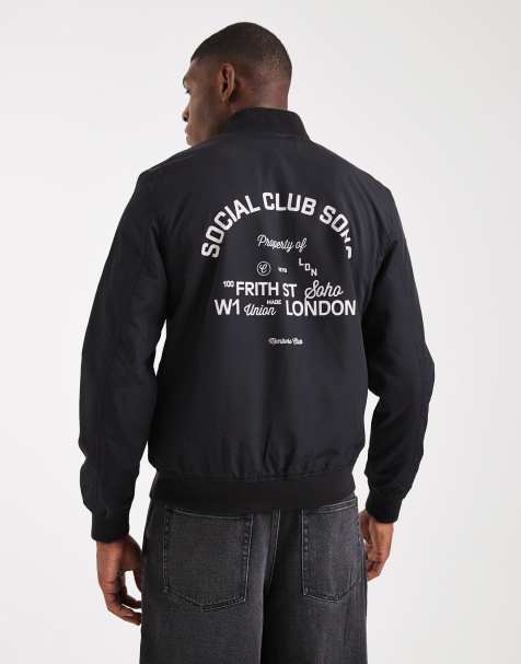 ASOS DESIGN lightweight bomber jacket with print in black - view 1