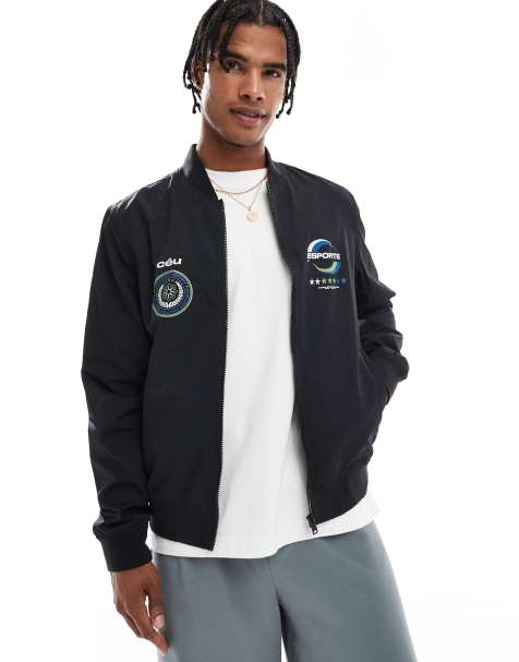 ASOS DESIGN lightweight bomber jacket with print in black - view 1