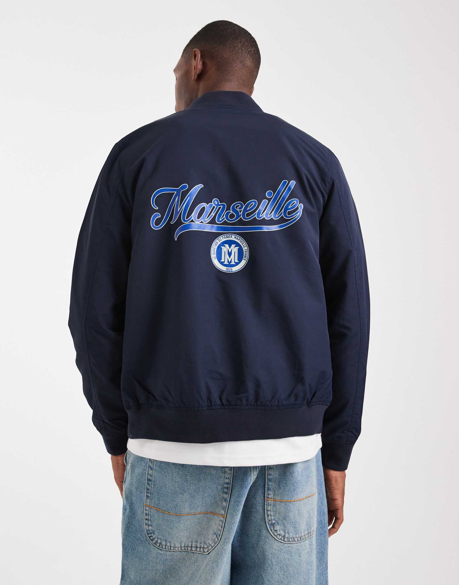 Легкая куртка-бомбер ASOS DESIGN с принтом темно-синего цвета