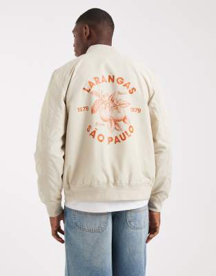 Asos Design Lightweight Bomber Jacket With Print In Neutral