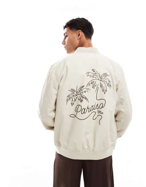 ASOS DESIGN lightweight bomber jacket with print in stone - view 1