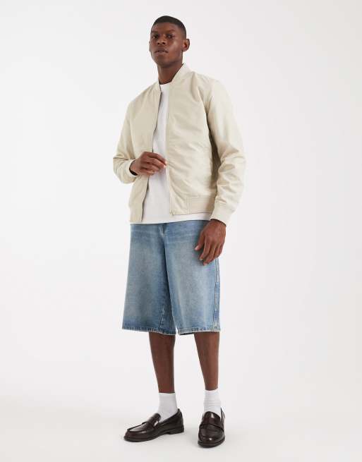 ASOS DESIGN lightweight bomber jacket with print in stone, 2 of 5