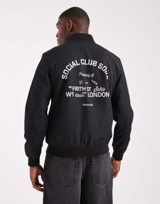 Asos Design Lightweight Bomber Jacket With Prints In Black