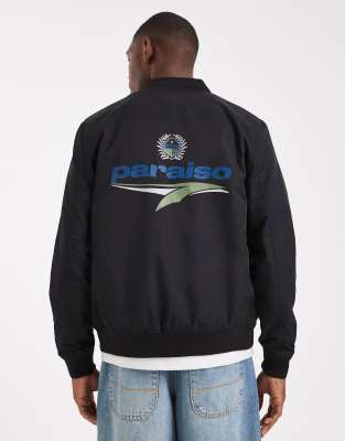 Asos Design Lightweight Bomber Jacket With Prints In Black