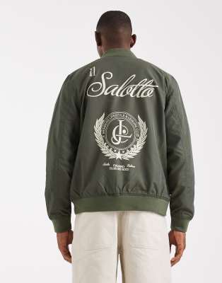 Asos Design Lightweight Bomber Jacket With Prints In Green