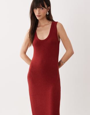 Asos Design Lightweight Boucle Scoop Maxi Dress In Red