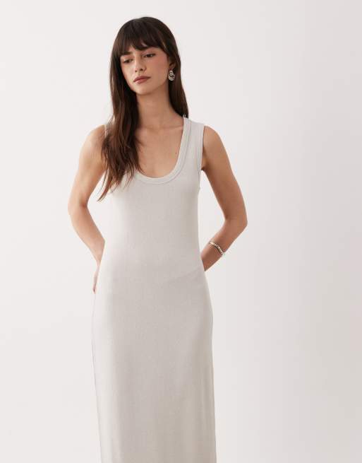 ASOS DESIGN lightweight boucle scoop maxi dress in stone, 2 of 4