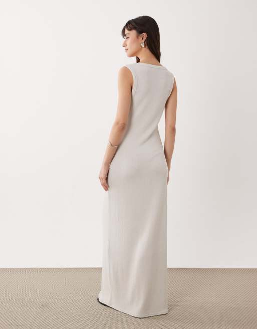 ASOS DESIGN lightweight boucle scoop maxi dress in stone, 4 of 4