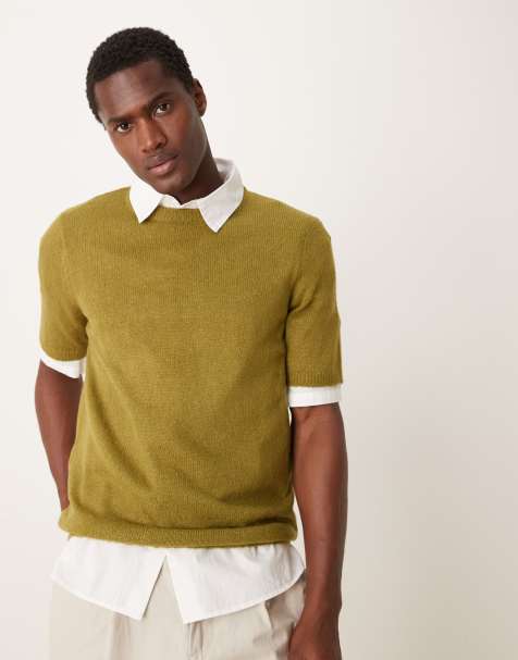 ASOS DESIGN lightweight brushed knitted t-shirt in khaki - view 1