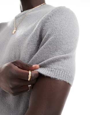 Asos Design Lightweight Brushed Knitted T-shirt In Gray