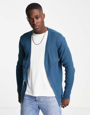 ASOS DESIGN lightweight cable knit cardigan in denim blue