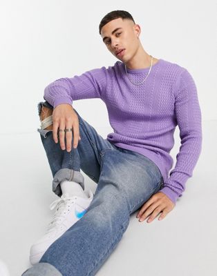 ASOS DESIGN lightweight cable knit jumper in lilac