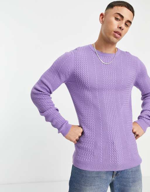 ASOS DESIGN lightweight cable knit sweater in lilac