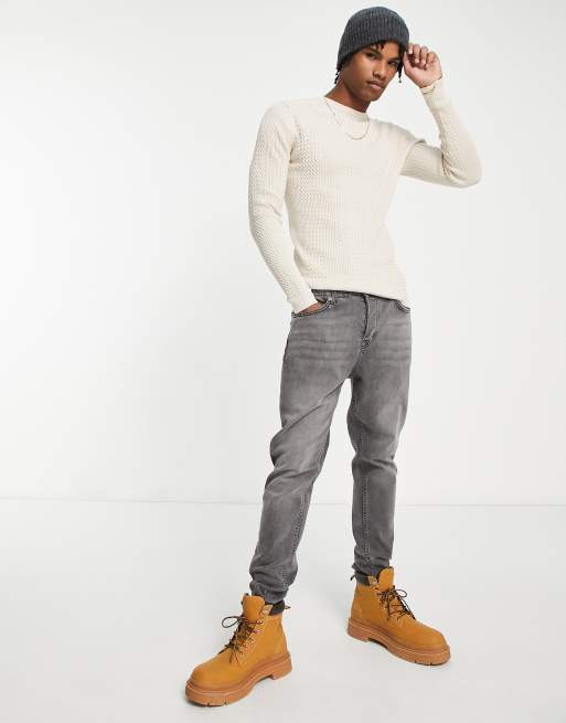 ASOS DESIGN lightweight cable knit sweater in oatmeal heather ASOS