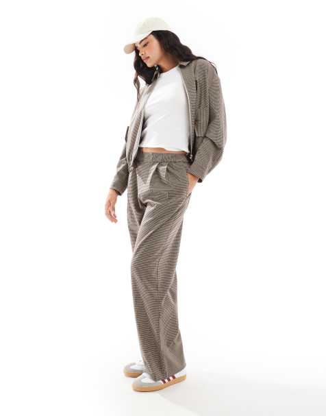 ASOS DESIGN lightweight check jacket and trousers co-ord in brown - view 1