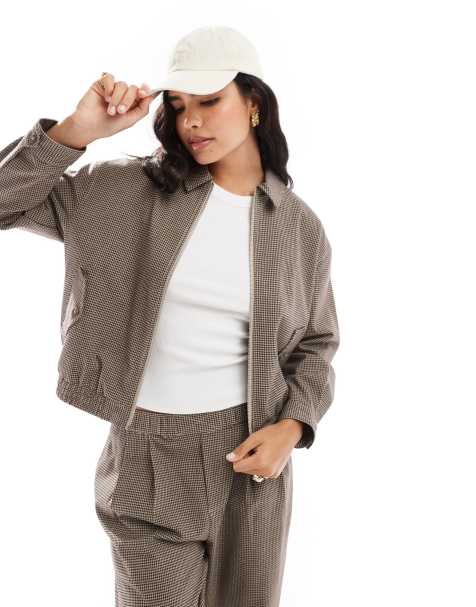ASOS DESIGN lightweight check jacket co-ord in brown - view 1